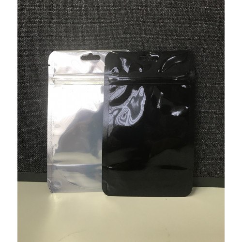 70gram Clear/Shiny Black Stand Up Pouch w Zip Lock and Euro Hanghole ...